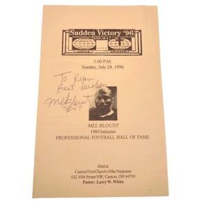 Signed Football Hall of Fame Mike Blount 1996 Sudden Victory Pamphlet Vintage